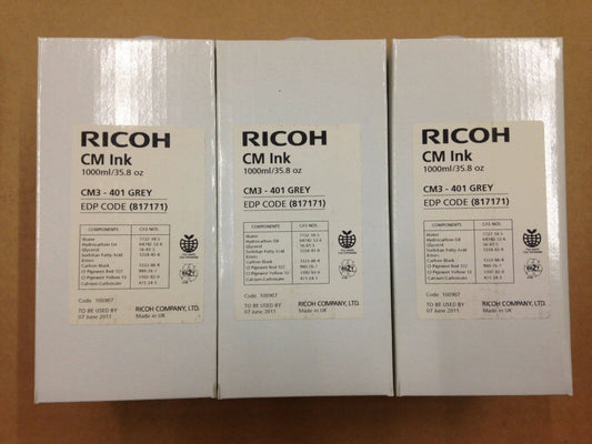 3pk Genuine Ricoh CM Ink 817171 CM3 - 401 Grey - Same Day Shipping - copier-clearance-center