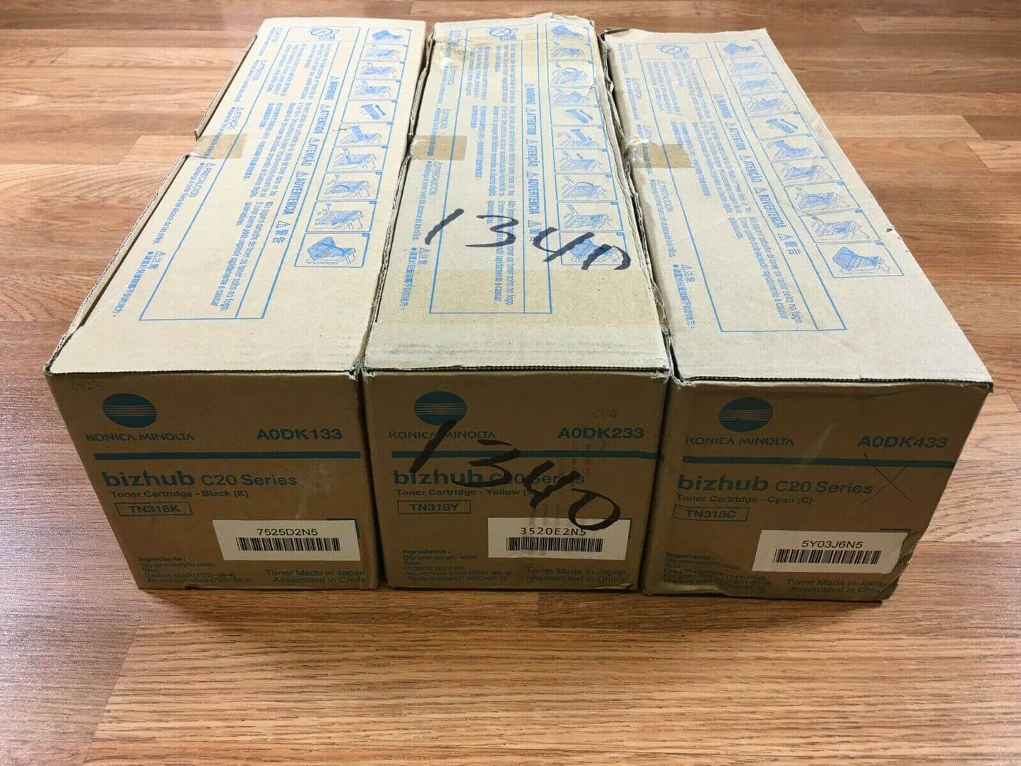 Lot of 3 Genuine Konica TN318 CYK C20 Series Toner Cartridges - FedEx 2 Day - copier-clearance-center