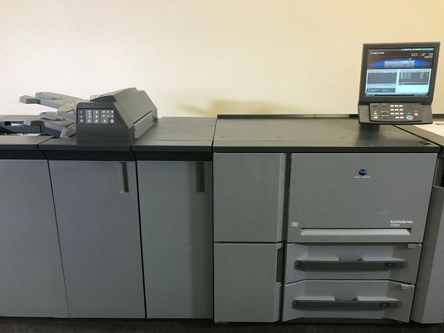 Konica Minolta Bizhub Pro 1200p Printer Loaded Finishing Options Low Meter 6.5 M - copier-clearance-center