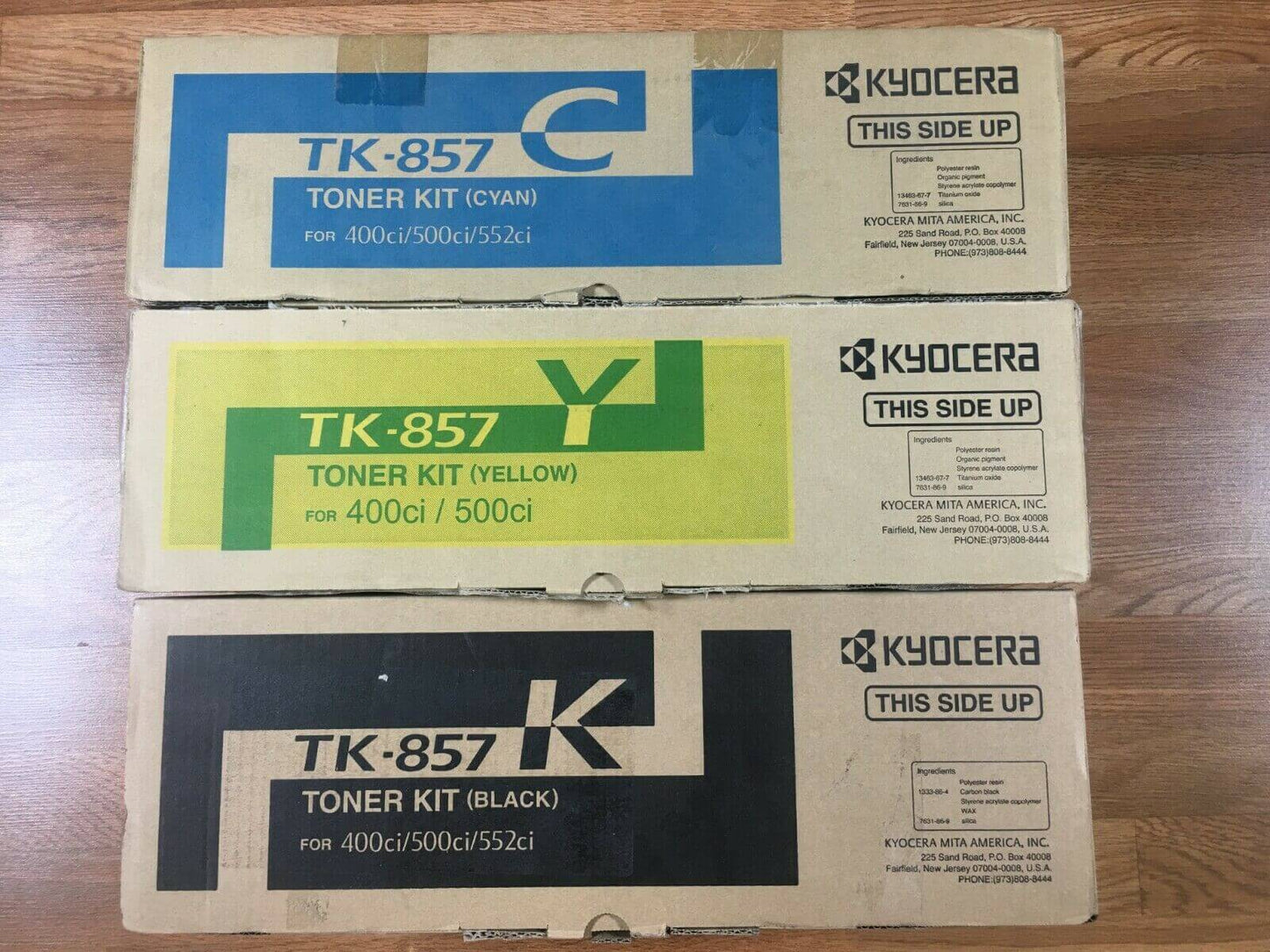 3 OEM Kyocera TK-857C TK-857Y TK-857K C,Y,K toners - No Waste Bottles FedEx 2Day - copier-clearance-center