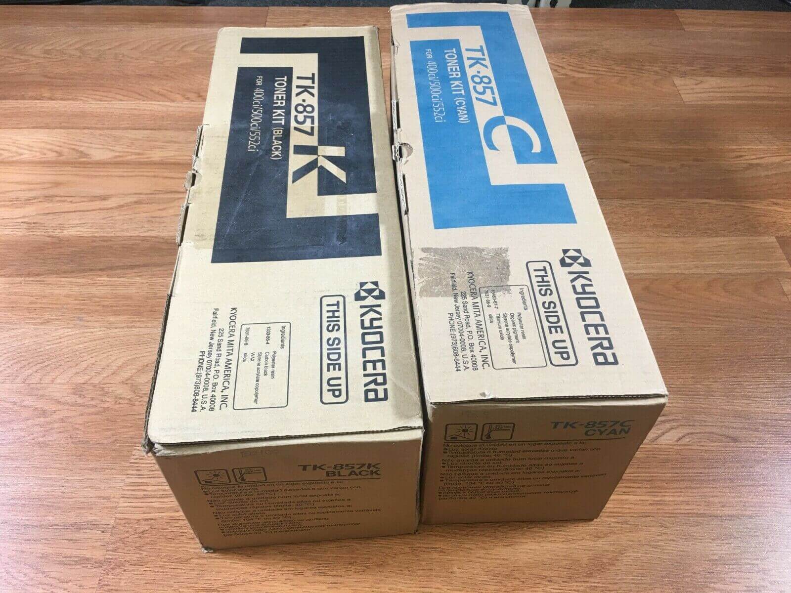 Lot of 2 OEM Kyocera TK-857 Cyan & Black Toners for 400ci-500ci-552ci FedEx 2Day - copier-clearance-center