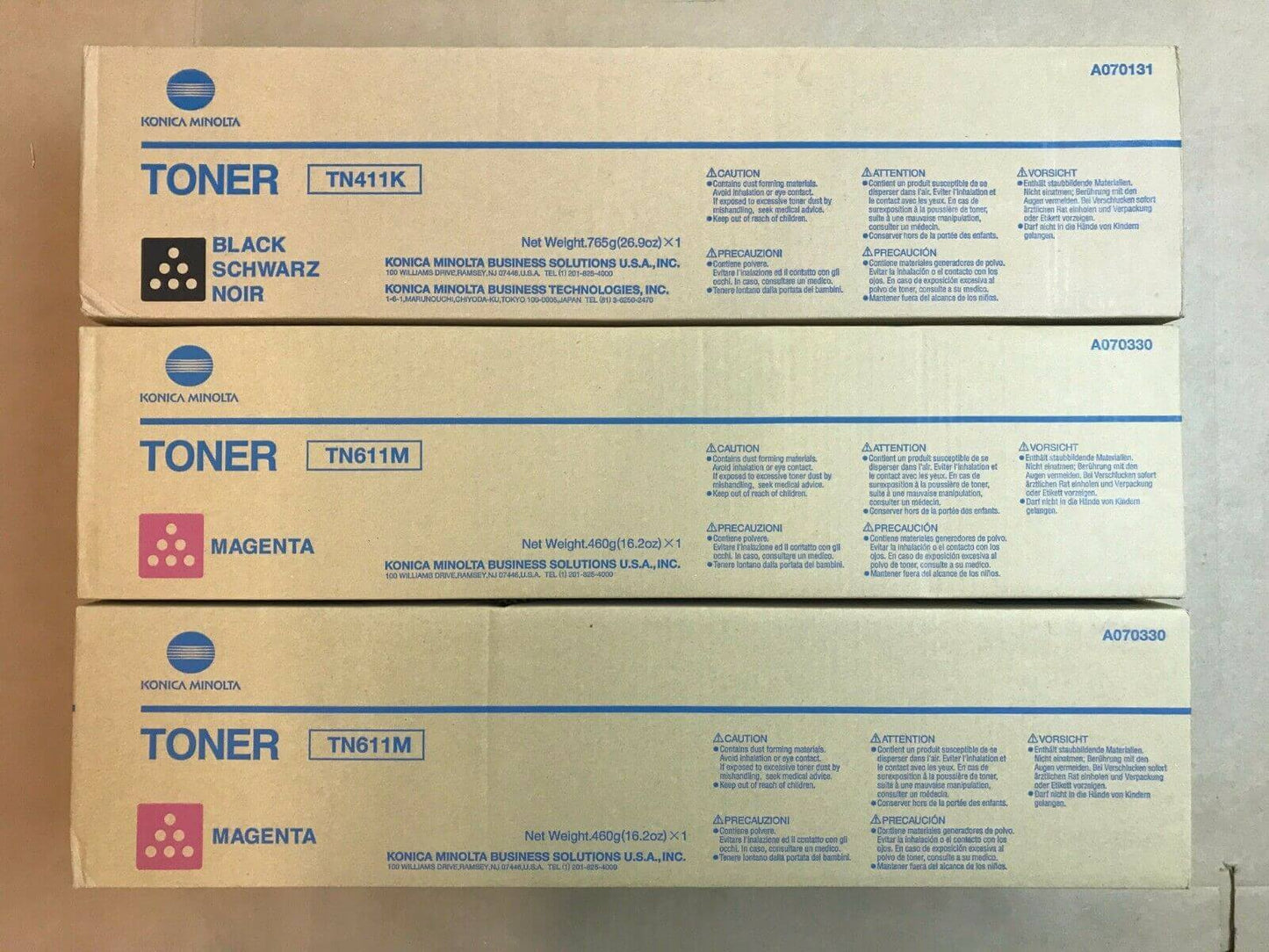 3pk Genuine Konica TN411K TN611M Black & Magenta Toner for Bizhub C451 - copier-clearance-center