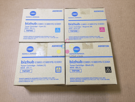 Genuine Konica TNP49 CMYK Toner Set for Bizhub C3851 C3851FS C3351 - FedEx 2 Day - copier-clearance-center